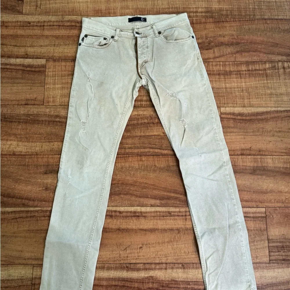 Just Cavalli Men's Beige Distressed Jeans - Picture 1 of 9
